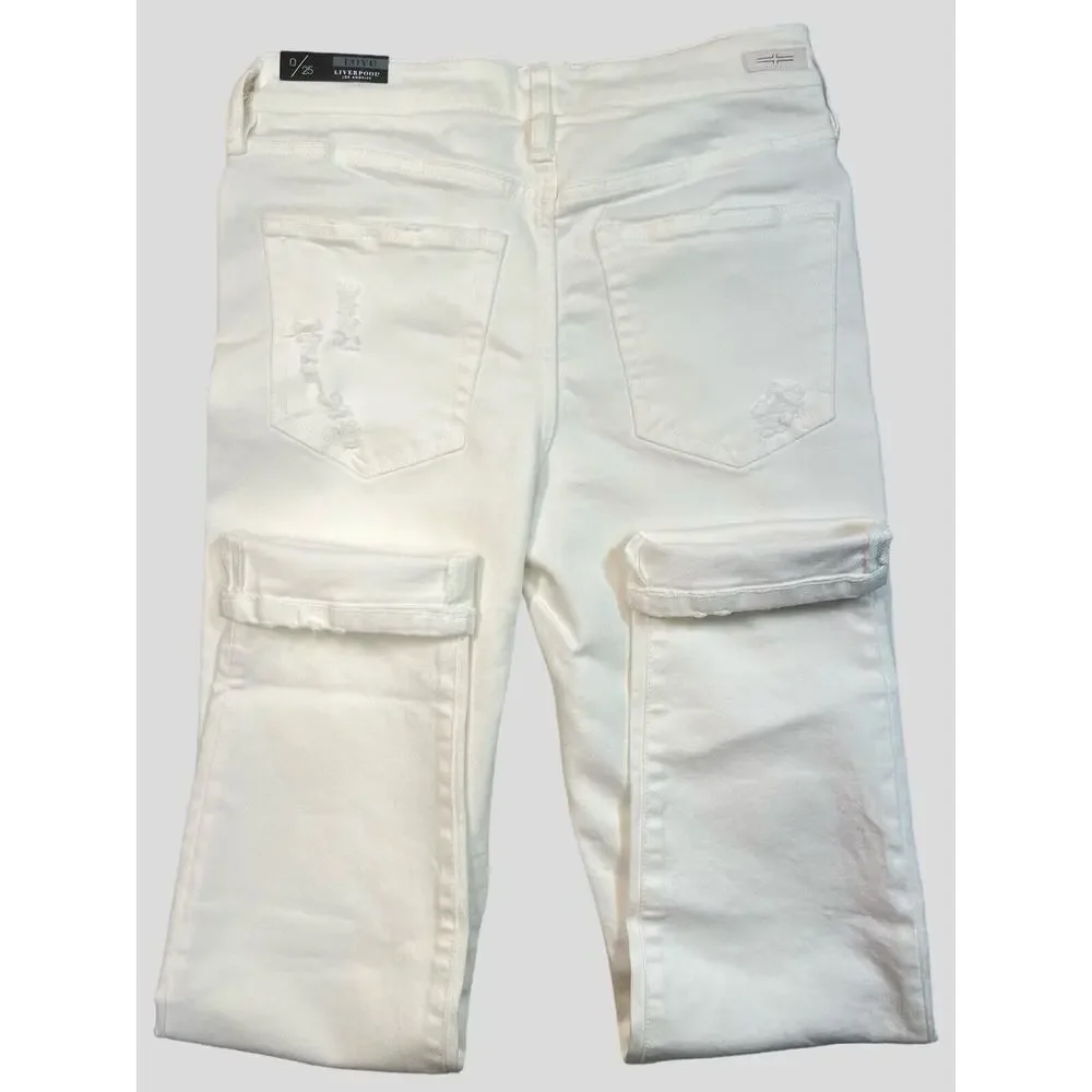 Liverpool the Girlfriend Cuffed JEAN‎ Mid Rise Distressed Denim Bone White 0/25